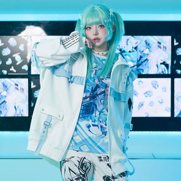 NEW ACDC RAG x Hatsune Miku Forever White Blue Frill Oversized Jacket - Picture 3 of 10